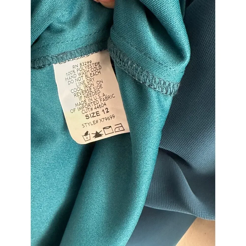 NEW Thread Social Teal Green Square Neck Knee Length Long Sheer Sleeve Dress 12